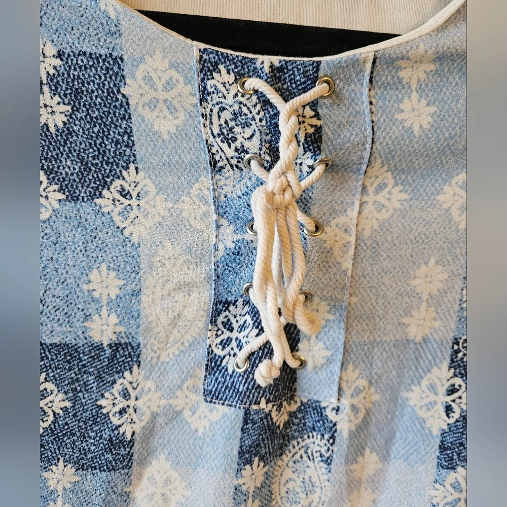 Sequin Hearts Blue and White Dress With Lace-Up Neck Design